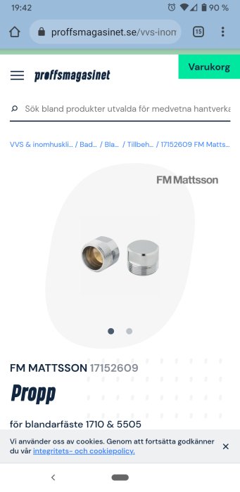 FM Mattsson propp för blandarfäste på vit bakgrund.