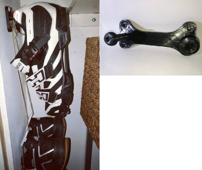 Två exempel på 3D-utskrivna föremål: en skohängare för cykelskor och en klickpedal till ett spd-system, båda användbara och praktiskt designade.