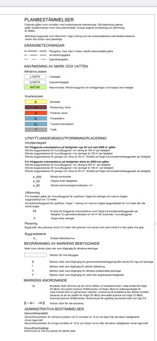 Dokument med planbestämmelser för markanvändning, byggnadsbefogenheter och administrativa föreskrifter.