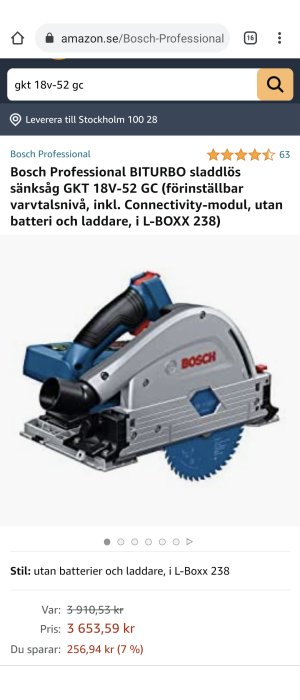 Bosch Professional BITURBO trådlös cirkelsåg utan batteri och laddare.