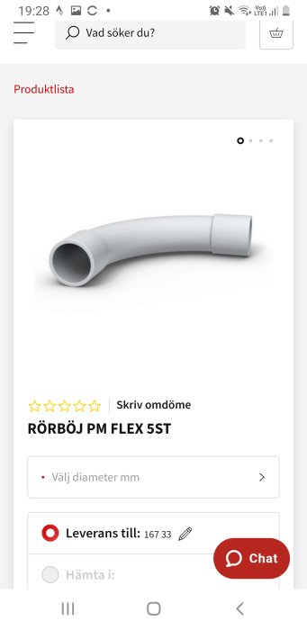 Rörböj från PM Flex i vitt mot vit bakgrund, avsedd för vp- och flexrör installationer.