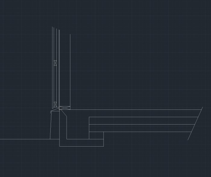 Ritning över väggkonstruktion med läkt och kantelement för byggprojekt.