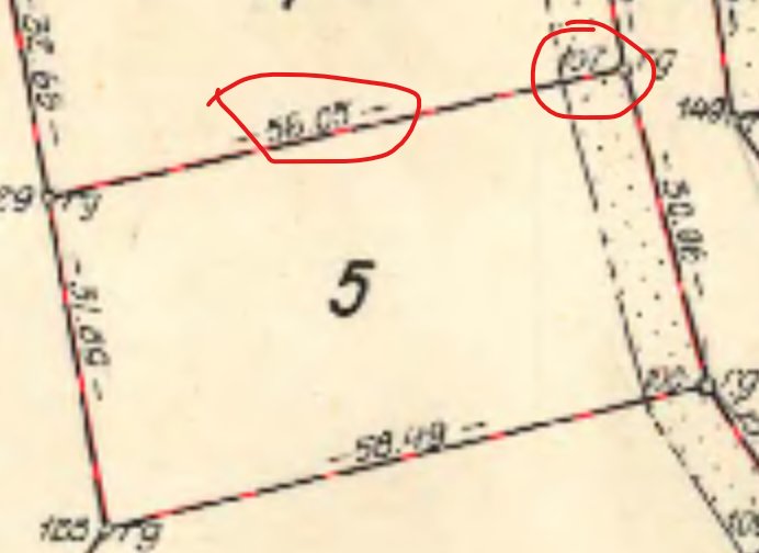Karta över tomt nummer 5 med utmärkta mått "56,06" och "1,07" längs den norra gränsen.
