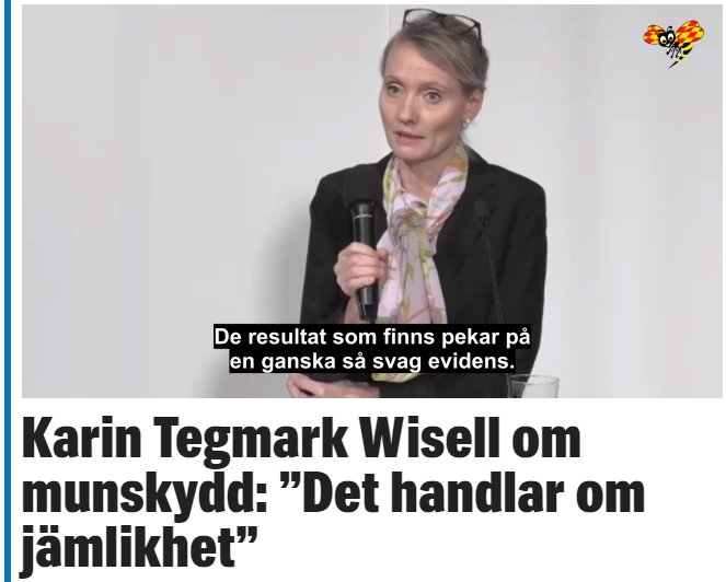 Kvinna håller presentation om munskydd och jämlikhet, text på bilden citerar hennes uttalande.