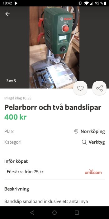 Bosch pelarborr PBD 40 på ett arbetsbord, till salu för 800 kronor.