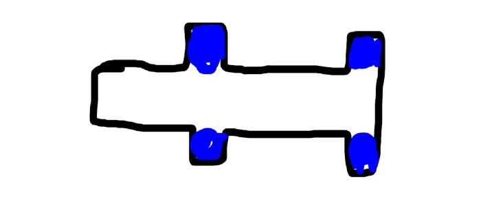 Schematisk illustration av ramverk med vingar som stödjer fyra tunnor, sett ovanifrån.