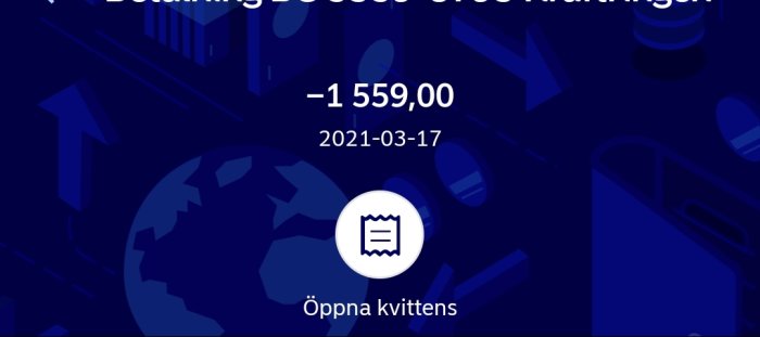 Elräkning på 1559 kr från 17 mars med knapp för att öppna kvitto.