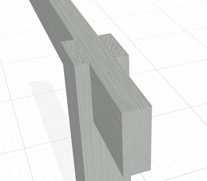 3D-modell av stolpe och regel för pergola med ursparning i mitten, visad i gråskala.