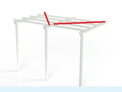 3D-modell av en pergola med diagonala stöden markerade i rött.