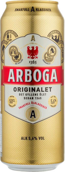 Arboga Original Ale ölburk på 50cl med guld- och röd design, alkoholhalt 5,6%.