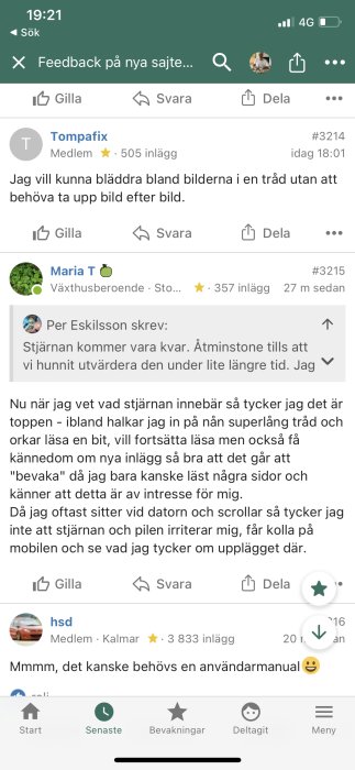 Skärmbild av ett diskussionsforum med inlägg där användare diskuterar betydelsen av en stjärnsymbol.