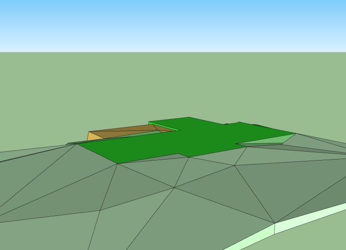 3D-modell av schaktning och fyllning för byggprojekt med synliga marknivåer och volymer.