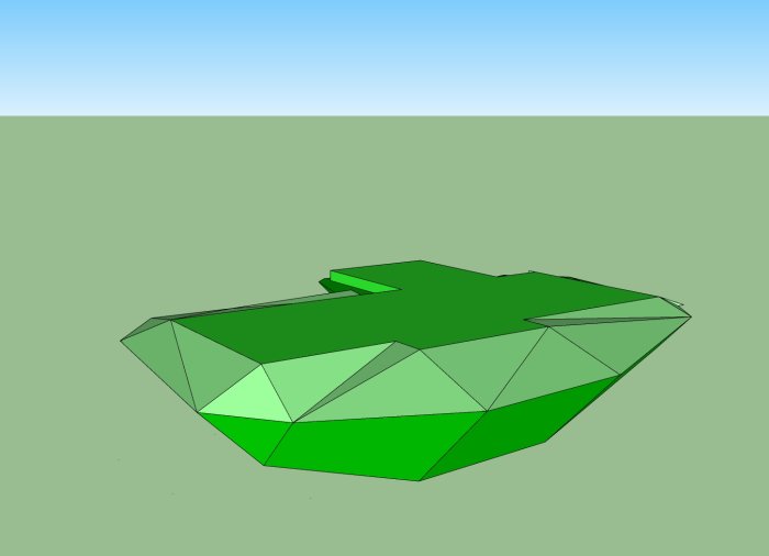 3D-modell som visar olika steg i schaktning med uppfyllnad för byggprojekt mot blå himmel.