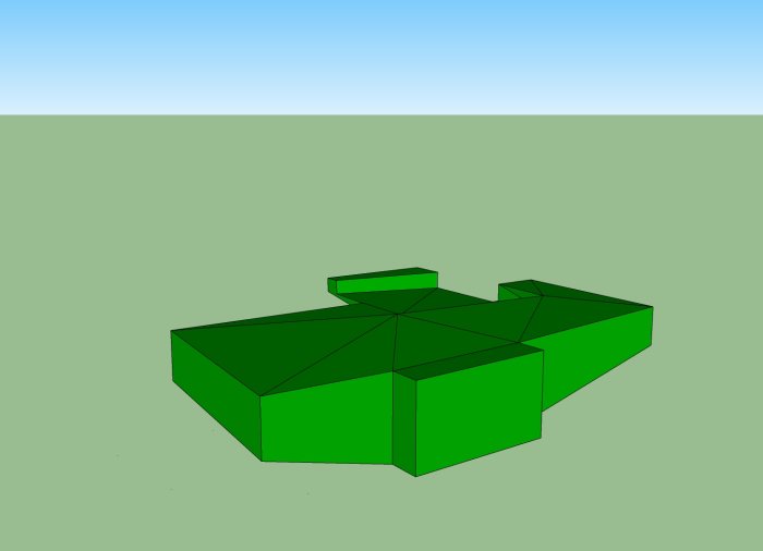 3D-modell som visar gröna schaktvolymer för ett byggprojekt mot enkel blå himmel.