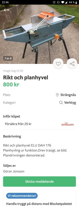 Rikthyvel ELU DAH 176 står utomhus, potentiell planhyvel, synliga skador och delvis demonterad.