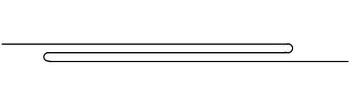 Schmatt layout av tre paralella trådar för trädgårdsprojekt med 1 cm mellanrum.