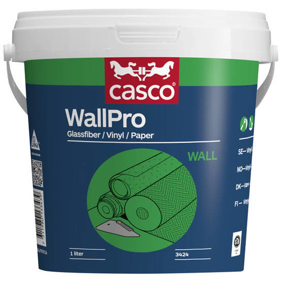 Hink med Casco WallPro lim för glasfiber, vinyl och papper.