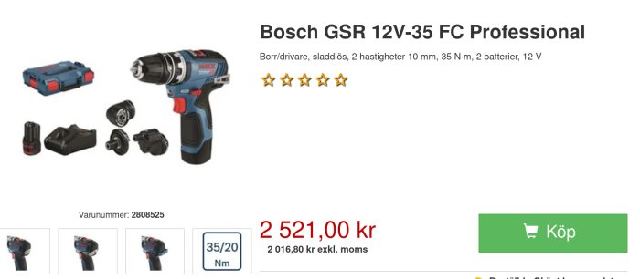 Bosch GSR 12V-35 FC Professional borrmaskin med tillbehör och 2 batterier.