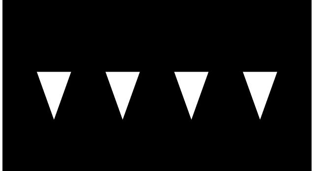 Fyra vita uppåtvända trianglar på svart bakgrund som symboliserar väjningsplikt.