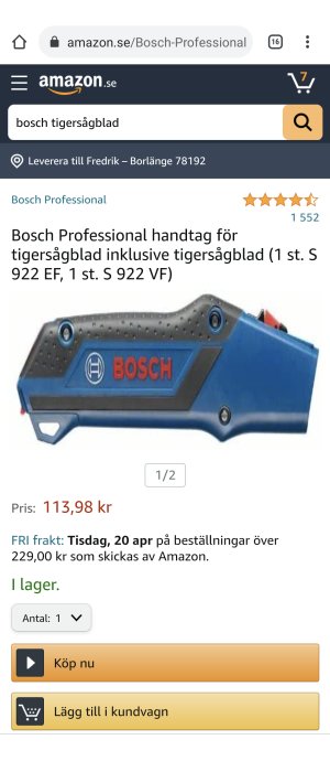 Bosch Professional handsåg med blått och svart handtag och monterat tigersågblad.