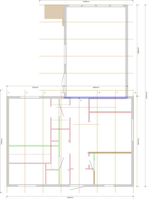 Uppdaterad planritning med angivna mått för byggprojekt.