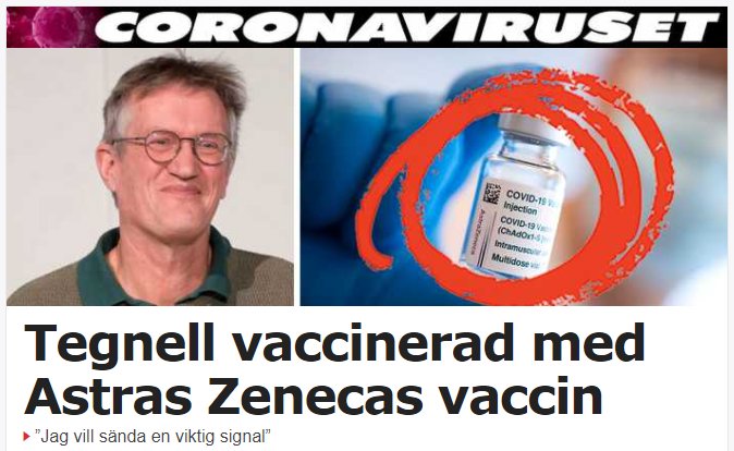 Artikel om vaccination med bild av AstraZeneca COVID-19-vaccin och leende person.