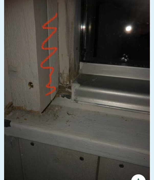 Fönsterkarm med röd markering som visar var en salning bör placeras.