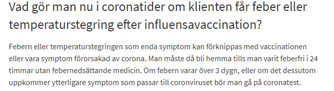 Text om att hantera feber efter influensavaccination under corona pandemin.