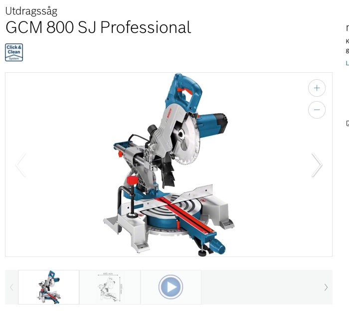 Bosch GCM 800 SJ Professional utdragssåg på vit bakgrund.