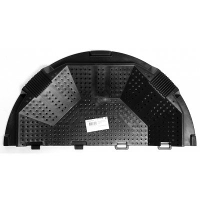 Svart bottenplatta till en varmkompost med gallernät och luftkanaler på sidorna, anpassad för att förhindra gnagare och tillåta maskar.