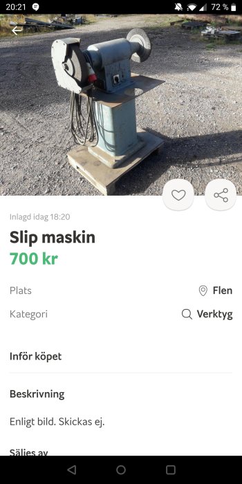 Begagnad stationär slipmaskin på betongplatta utomhus.