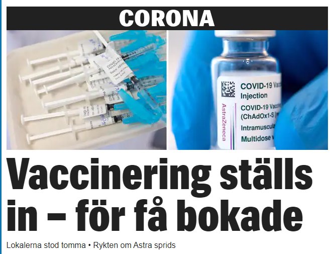 Flera doser av AstraZeneca COVID-19-vaccin i sprutor och en flaska.