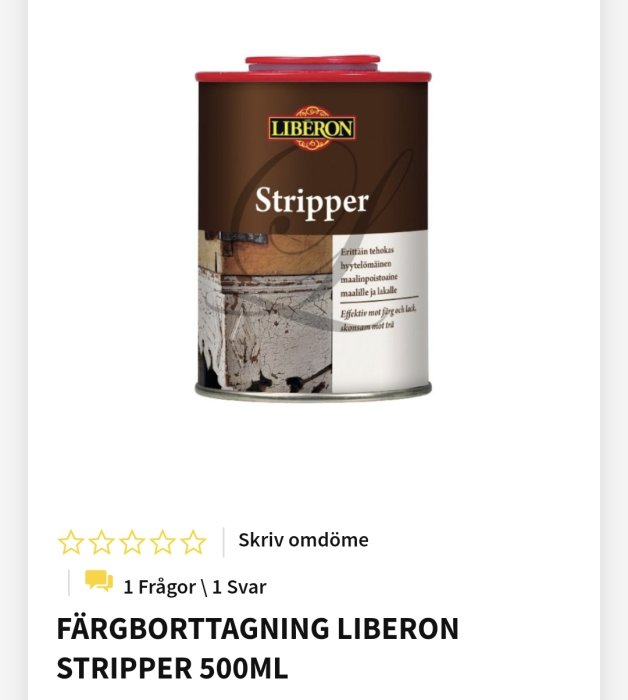 Färgborttagningsmedel Liberon Stripper i burk för att strippa lack från möbler.