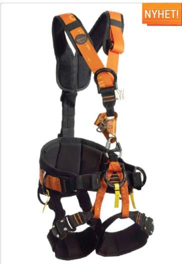 Klättersele med viktunderstöd för rumpan och ryggen, fästpunkt fram på midjan.