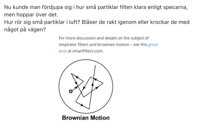 Illustration som visar Brownian Motion med partiklar som rör sig oregelbundet i olika riktningar.