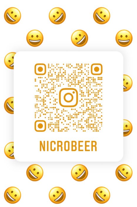 QR-kod omgiven av leende emojis och texten "NICROBEER" under koden.