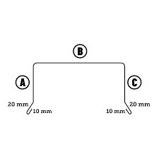 Schematisk ritning av profil för murgrundsplåt med måttangivelser.