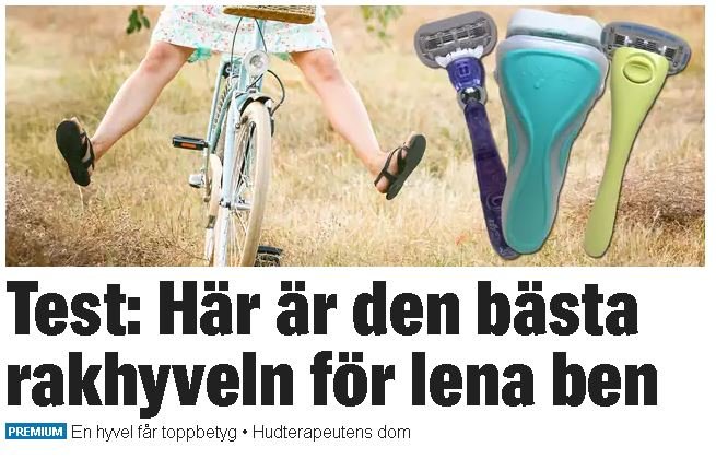 Ett montage av en person på cykel jämförande sina ben med bild på tre rakhyvlar.