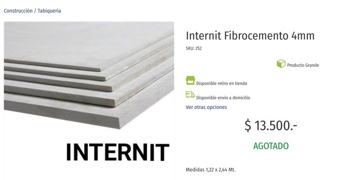 Staplar av gråa Internit fibercementskivor i olika storlekar, annonserade som slutsålda.