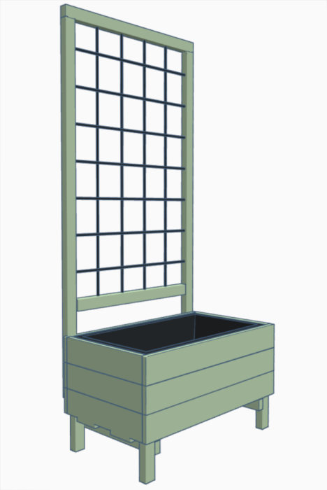 3D-modell av en hög pallkrage med espalier för trädgård.
