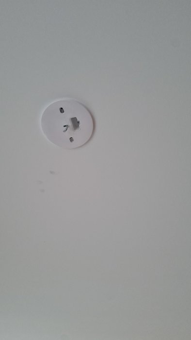 Tak med vit plafond och en borttagen krok, redo för montering av lampa.