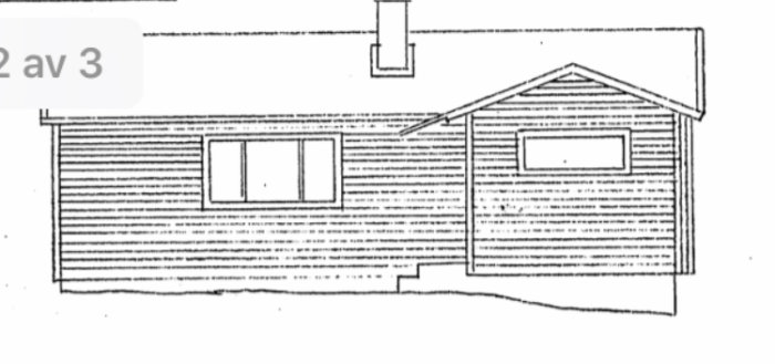 Enplanshusets ritning, möjlig utbyggnad åt höger övervägs.