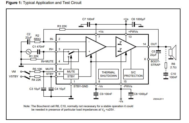 Schematisk illustration av en typisk applikation och testkrets för ett elektroniskt chipp.