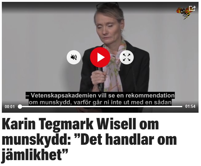 Kvinna håller en mikrofon och ser åt sidan, text om munskydd och jämlikhet, videospelarens gränssnitt syns.