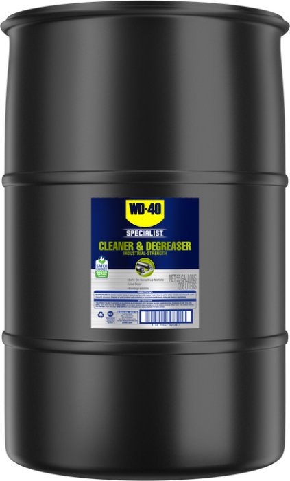 Stort fat WD-40 Specialist Cleaner & Degreaser på 20 liter för industribruk.