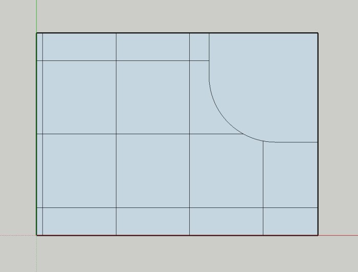 Skiss av kakelplattor med 60x60 storlek och svängd skärning för duschvägg.