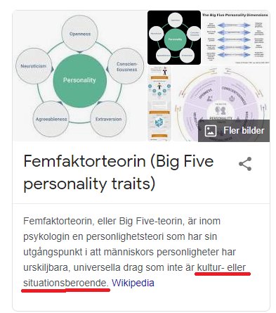 Infografik som illustrerar Femfaktorteorin (Big Five) inom personlighetsteori.