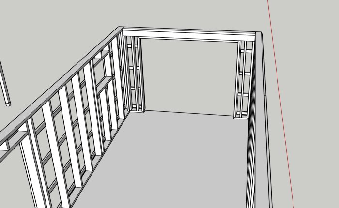 CAD-ritning av stomme till ett garage med dimensionerna 7200x3600 mm.