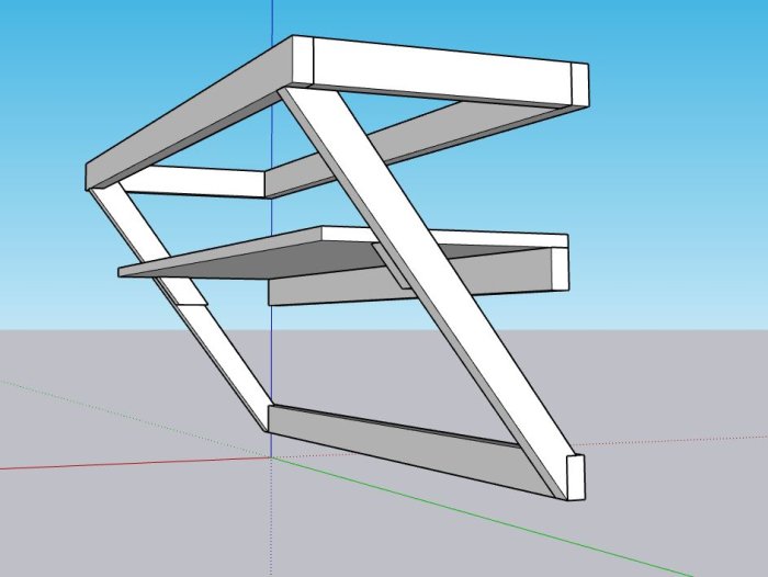 3D-skiss av en enkel träarbetsbänk med reglar för användning i garage.