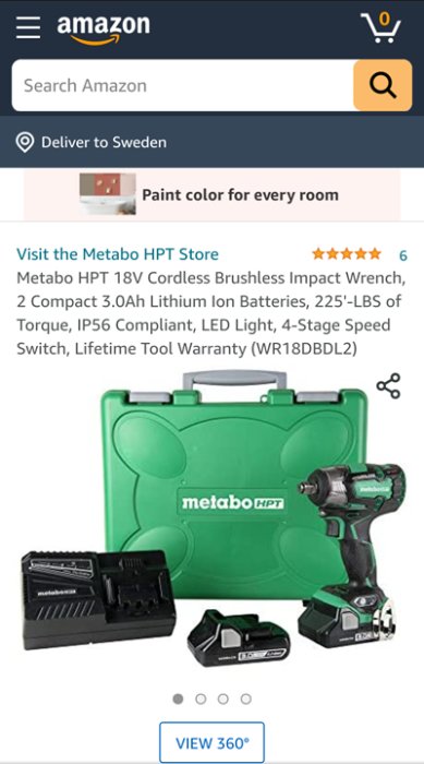 Metabo HPT 18V sladdlös slagborr med batterier och väska på Amazon USA.